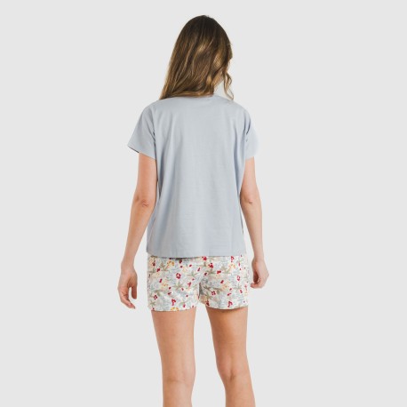 Pijama corto manga fluida algodón mujer Viena indigo