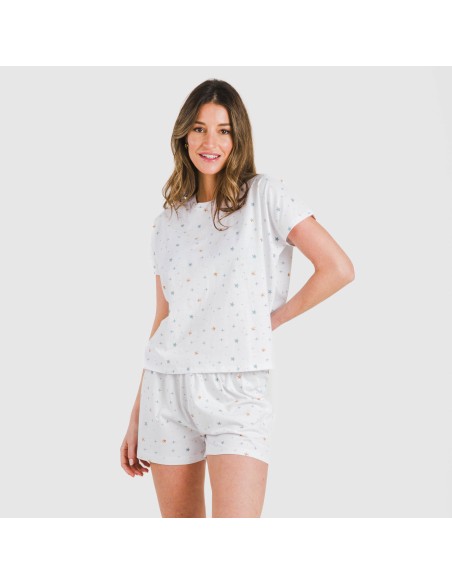 Pijama corto manga fluida algodón mujer Condy indigo