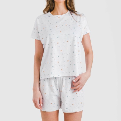 Pijama corto manga fluida algodón mujer Condy indigo