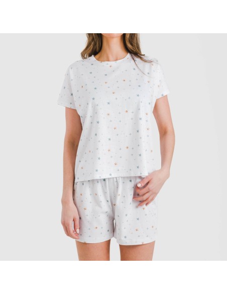 Pijama corto manga fluida algodón mujer Condy indigo