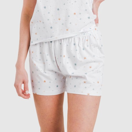 Pijama corto manga fluida algodón mujer Condy indigo