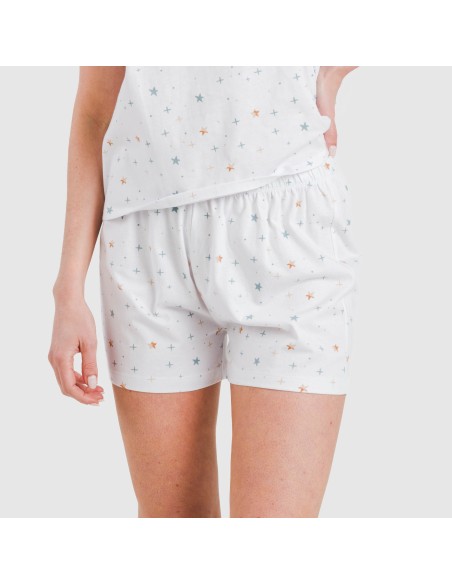 Pijama corto manga fluida algodón mujer Condy indigo