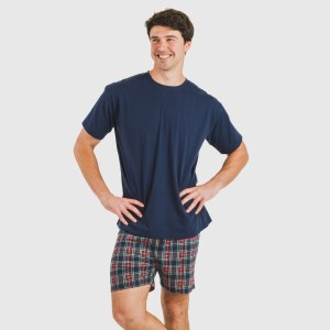 Pijama corto algodón hombre Cuadro Cefiro azul 2