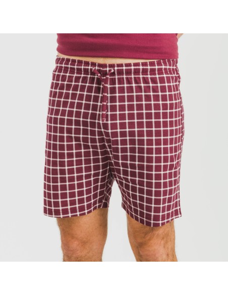 Pijama corto algodón hombre Cuadro Roberto burdeos