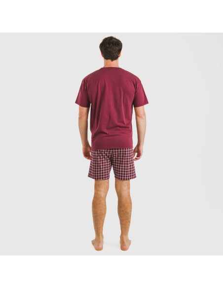 Pijama corto algodón hombre Cuadro Roberto burdeos