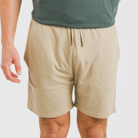Pijama corto hombre con botones verde - arena