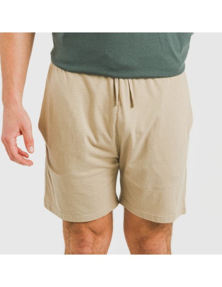 Pijama corto hombre con botones verde - arena