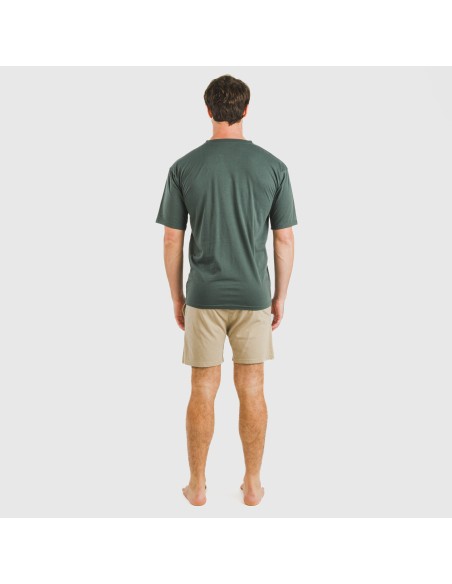Pijama corto hombre con botones verde - arena