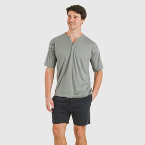 Pijama corto hombre con botones gris verdoso - marino