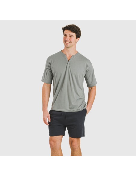 Pijama corto hombre con botones gris verdoso - marino