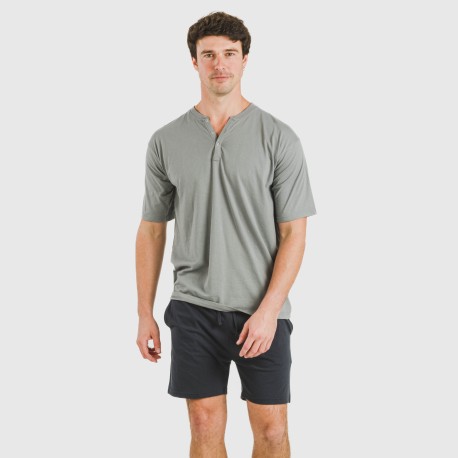 Pijama corto hombre con botones gris verdoso - marino