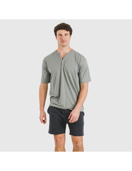Pijama corto hombre con botones gris verdoso - marino