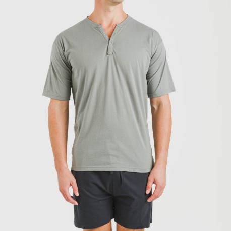 Pijama corto hombre con botones gris verdoso - marino