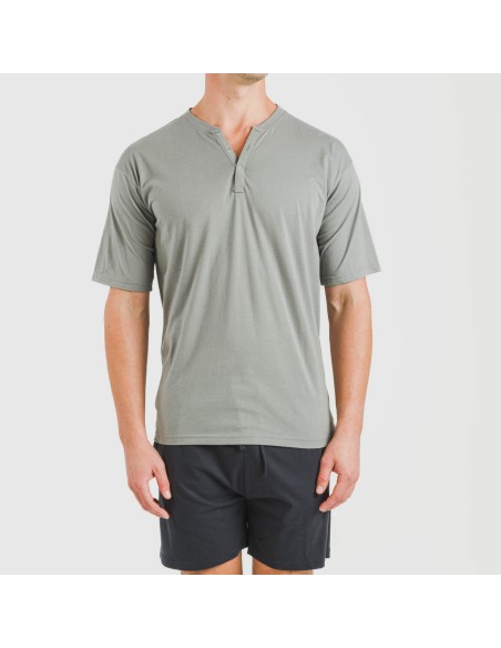 Pijama corto hombre con botones gris verdoso - marino