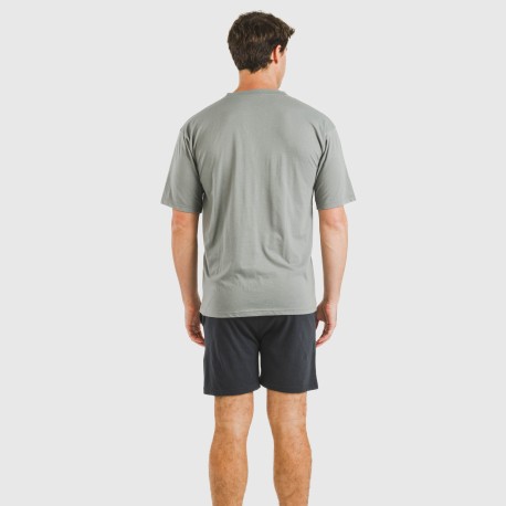 Pijama corto hombre con botones gris verdoso - marino