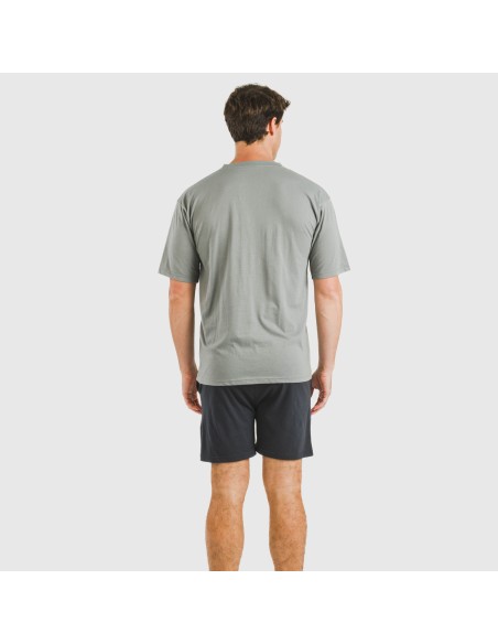 Pijama corto hombre con botones gris verdoso - marino