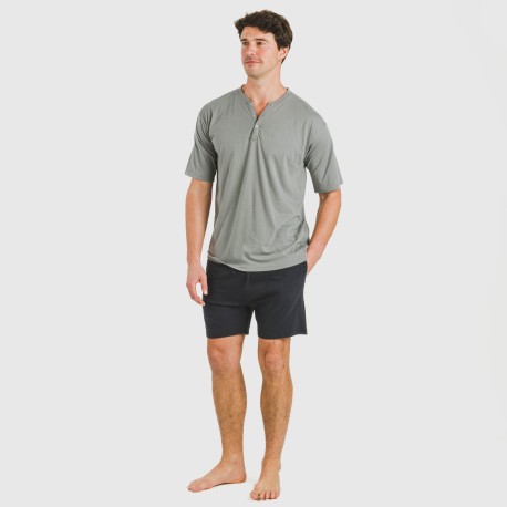 Pijama corto hombre con botones gris verdoso - marino