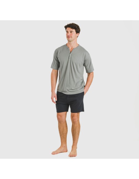 Pijama corto hombre con botones gris verdoso - marino