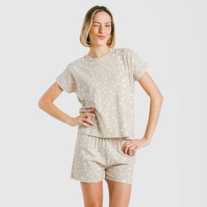 Pijama corto manga fluida algodón mujer Estrellita arena