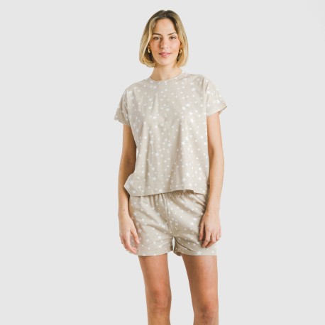 Pijama corto manga fluida algodón mujer Estrellita arena