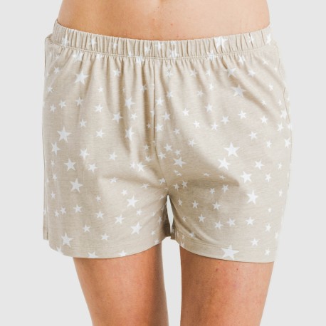 Pijama corto manga fluida algodón mujer Estrellita arena