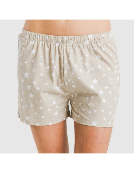 Pijama corto manga fluida algodón mujer Estrellita arena
