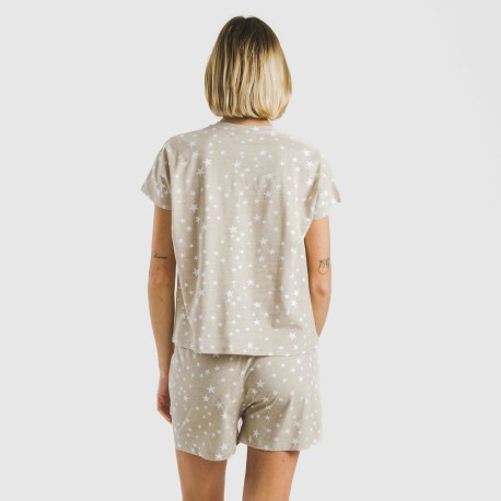 Pijama corto manga fluida algodón mujer Estrellita arena