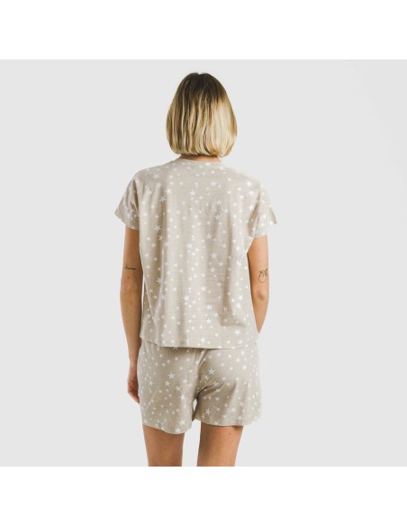 Pijama corto manga fluida algodón mujer Estrellita arena