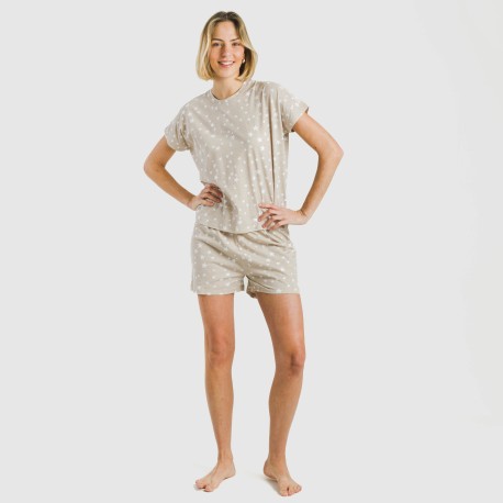 Pijama corto manga fluida algodón mujer Estrellita arena