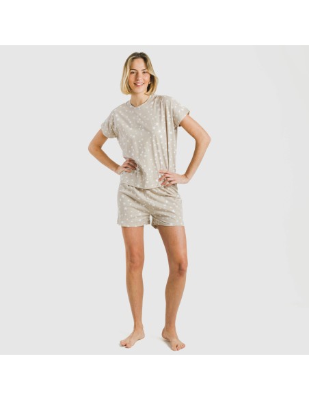 Pijama corto manga fluida algodón mujer Estrellita arena