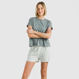 Pijama corto manga fluida algodón mujer Xenia verde azulado 2