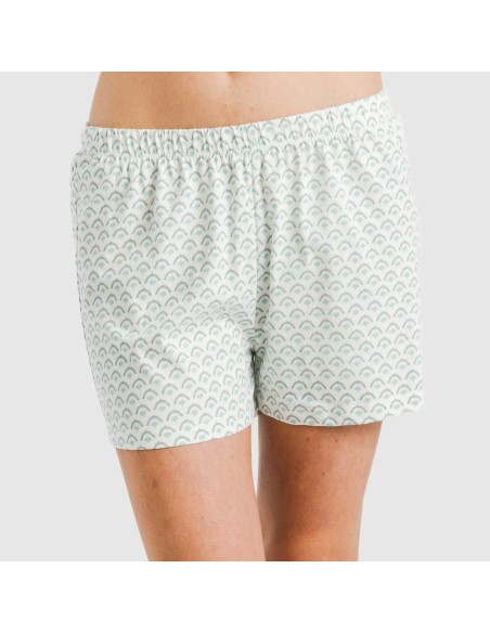 Pijama corto manga fluida algodón mujer Xenia verde azulado