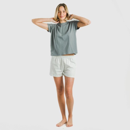 Pijama corto manga fluida algodón mujer Xenia verde azulado