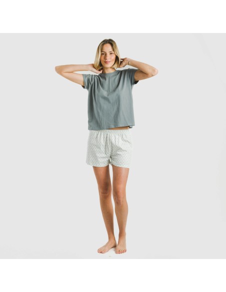 Pijama corto manga fluida algodón mujer Xenia verde azulado