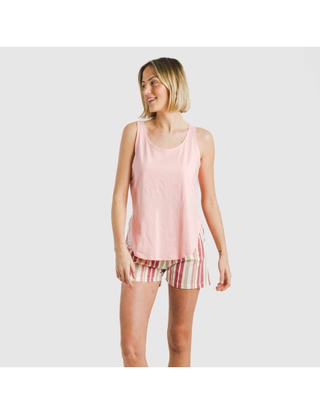 Pijama corto algodón Raya Calendula rosa