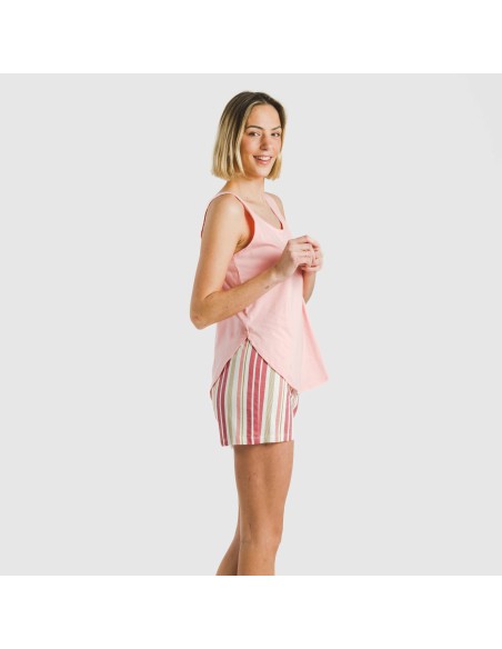 Pijama corto algodón Raya Calendula rosa