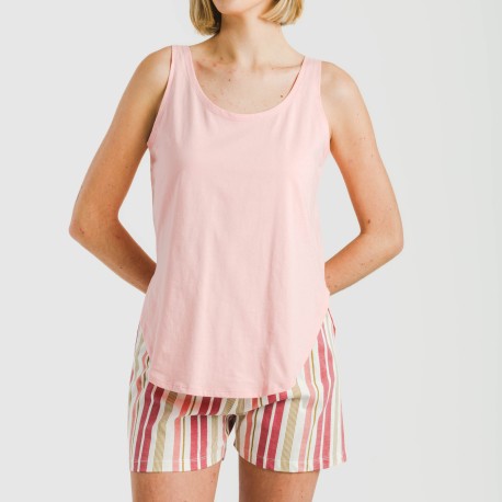 Pijama corto algodón Raya Calendula rosa