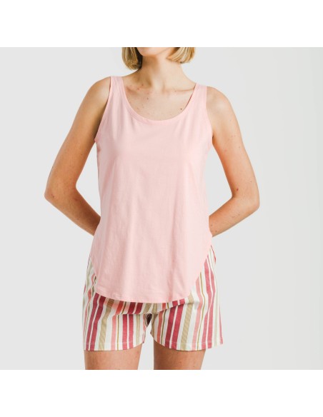 Pijama corto algodón Raya Calendula rosa