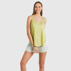 Pijama tirantes mujer viscosa Geminis verde 2