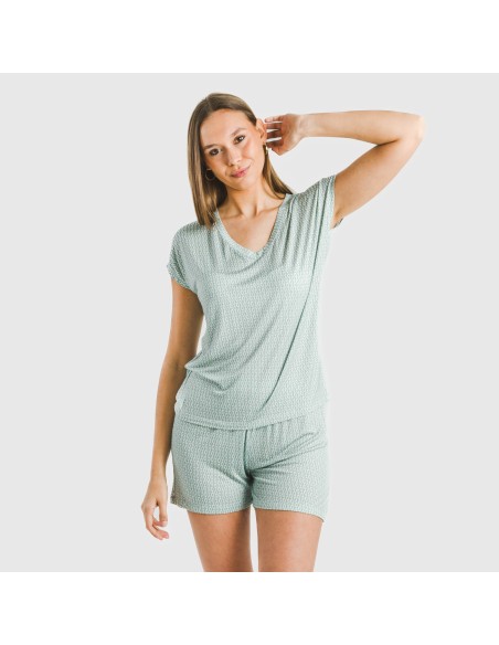 Pijama corto manga fluida viscosa mujer Walia agua marina