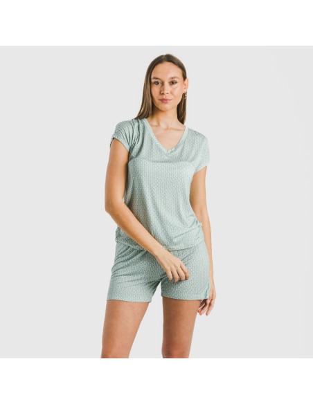 Pijama corto manga fluida viscosa mujer Walia agua marina