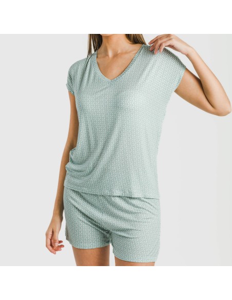 Pijama corto manga fluida viscosa mujer Walia agua marina