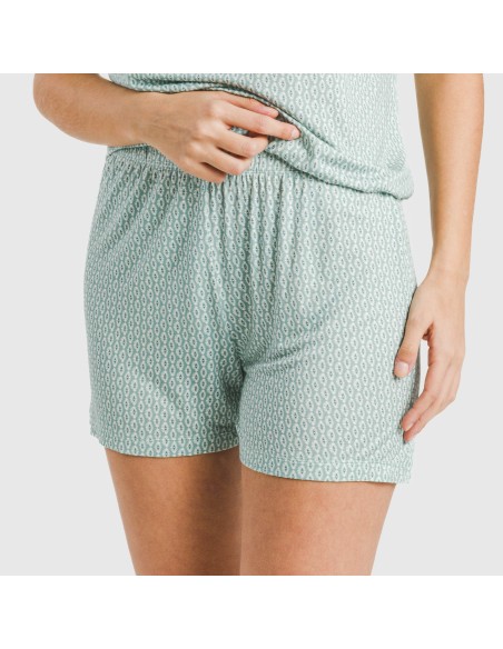 Pijama corto manga fluida viscosa mujer Walia agua marina