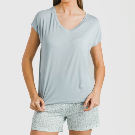 Pijama corto manga fluida viscosa mujer Cris celeste