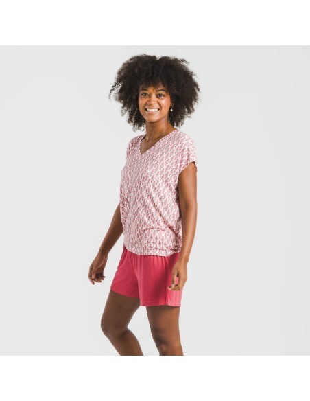 Pijama corto manga fluida viscosa mujer Serbia marsala