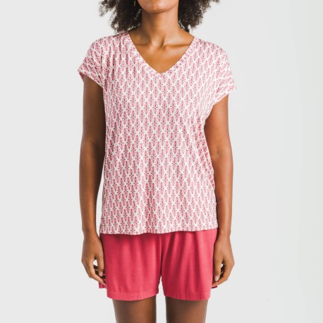 Pijama corto manga fluida viscosa mujer Serbia marsala