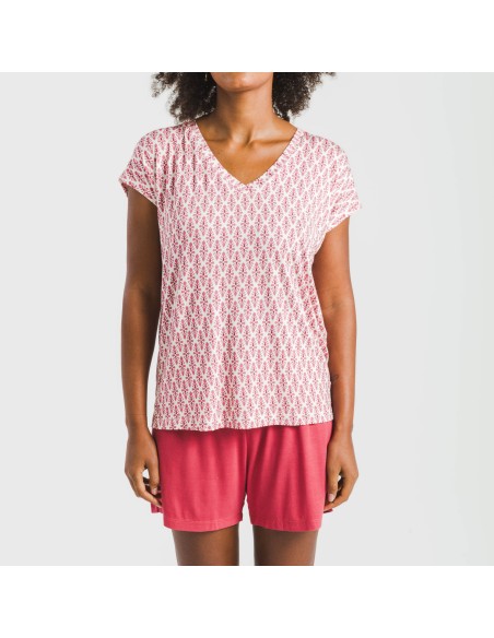 Pijama corto manga fluida viscosa mujer Serbia marsala