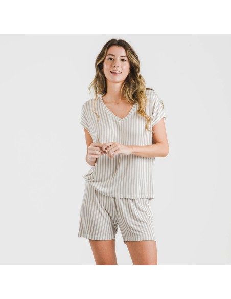Pijama corto manga fluida viscosa mujer Raya Kodac gris perla