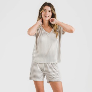 Pijama corto manga fluida viscosa mujer Raya Kodac gris perla 2