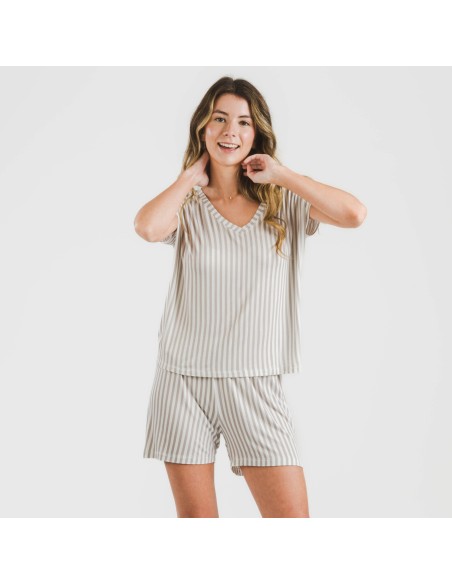Pijama corto manga fluida viscosa mujer Raya Kodac gris perla
